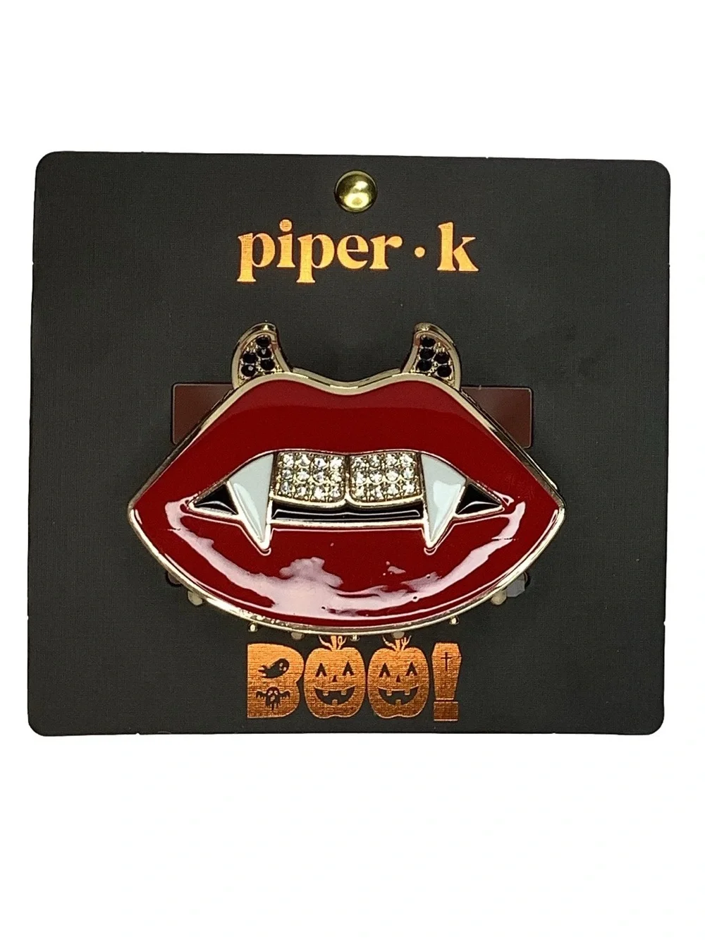 Piper K Vampire Red Lips Rhinestone Teeth Halloween Hair Clip New
